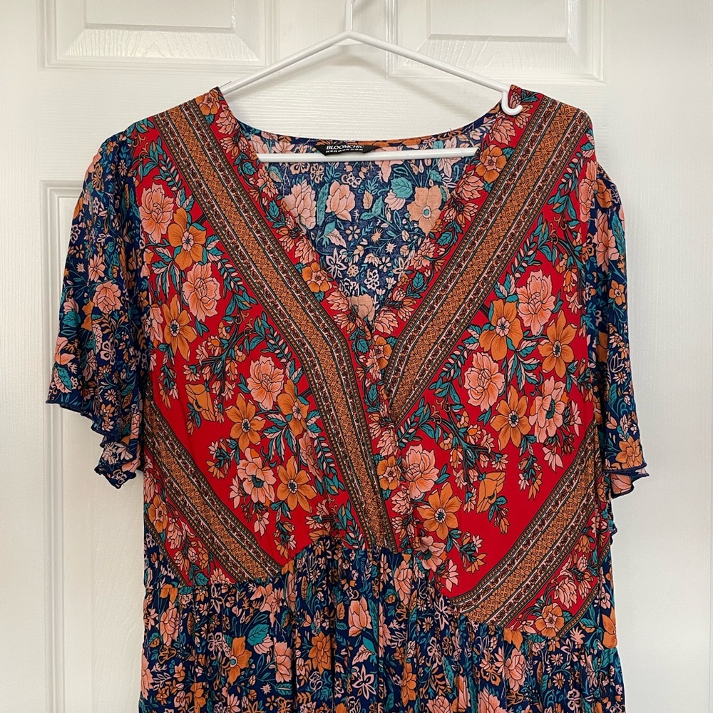 BloomChic Red and Navy Floral Maxi Dress